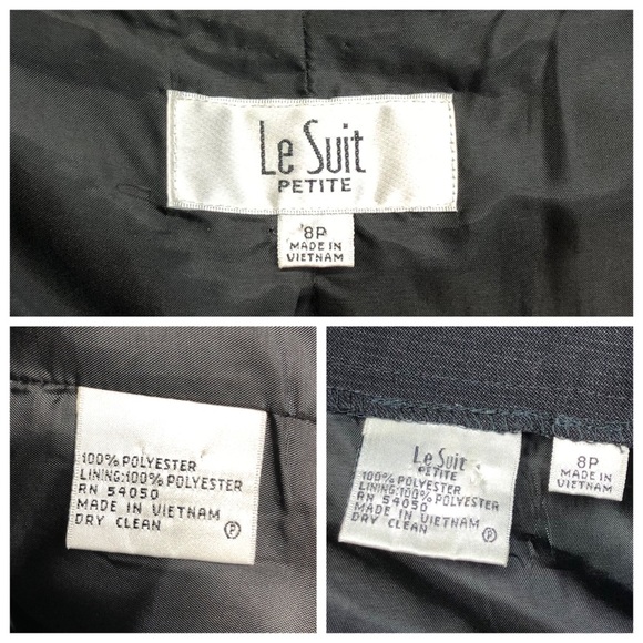 Charcoal Pinstriped Career Pantsuit Peak Lapel High Waist Size 8P Petite Le Suit - Picture 13 of 14